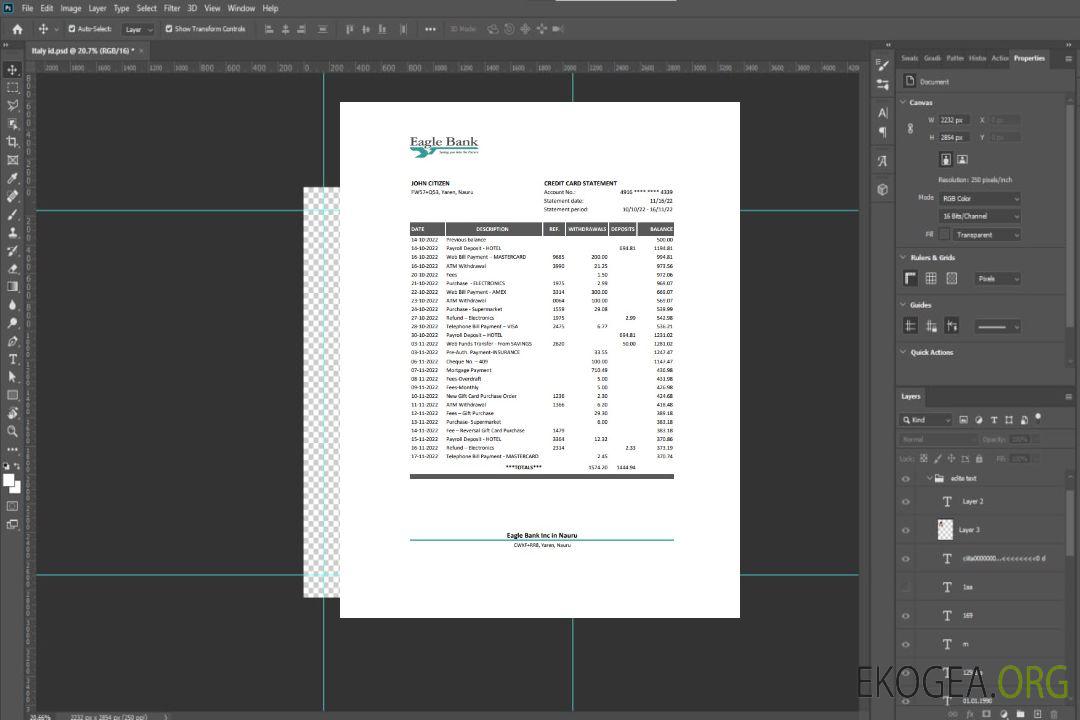 Relevé de la Nauru Eagle Bank template